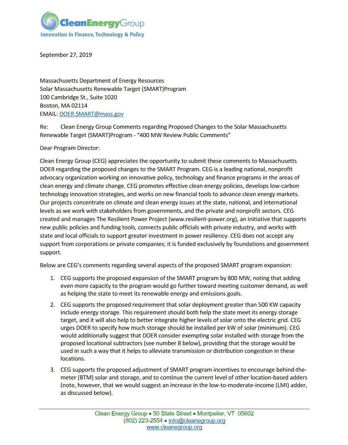 Clean Energy Group Comments regarding Proposed Changes to the Solar ...